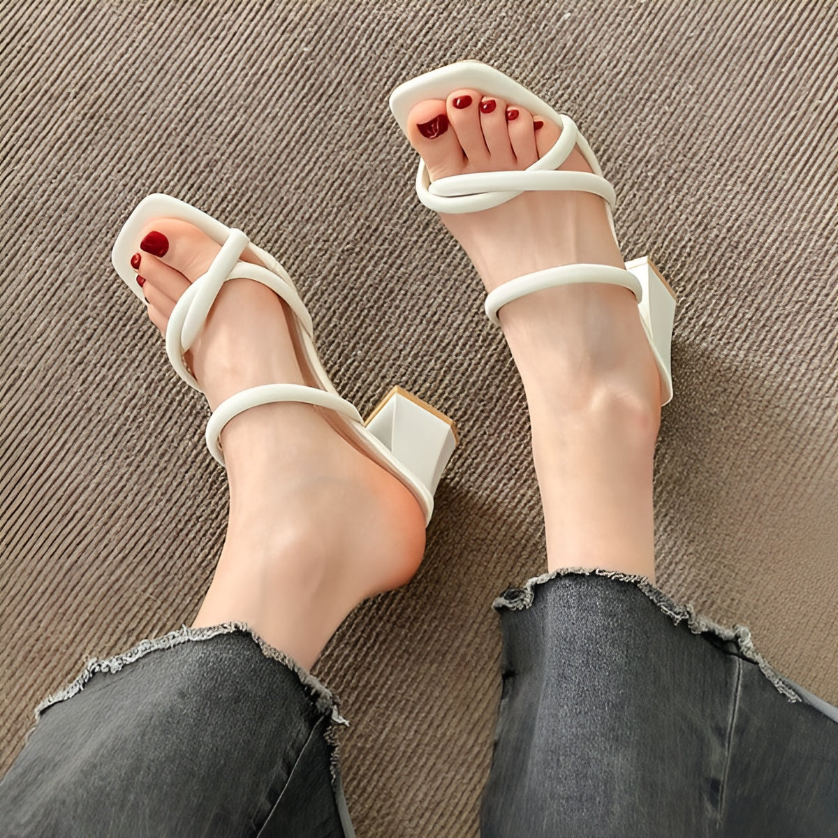 “Elegant Comfort Block Heels – White & Black” ART 08