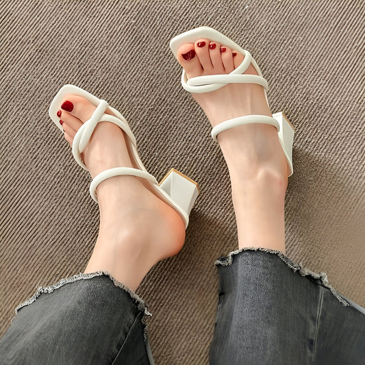 “Elegant Comfort Block Heels – White & Black” ART 08