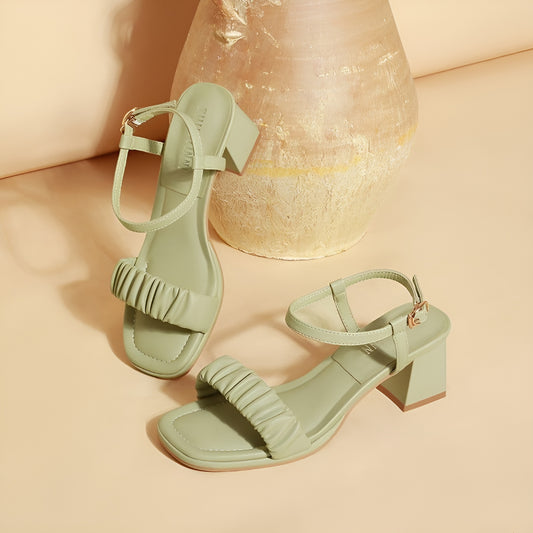 “Women Luxury Crumple Block Heels – Comfortable & Stylish (Black/White/Green)”ART 01