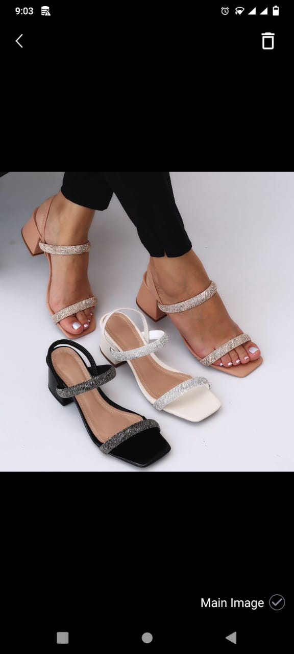 “Glamorous Rhinestone Block Heels – Stylish & Comfortable (Beige/Black/White)” ART 05