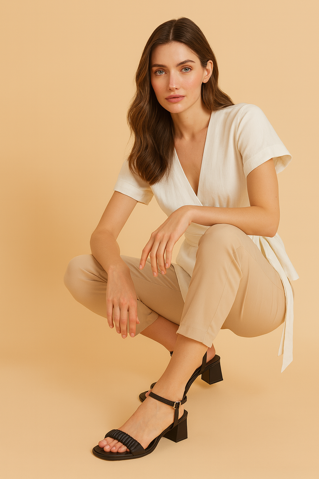 “Women Luxury Crumple Block Heels – Comfortable & Stylish (Black/White/Green)”ART 01