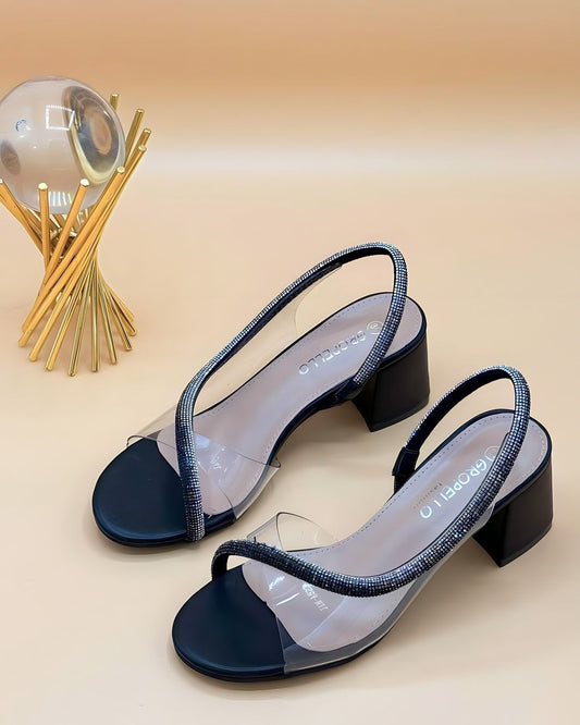 “Glam Rhinestone Block Heels – Comfort & Style (Black/Silver/Golden/White)” ART 07